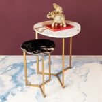 Contemporary Elegance Accent Nesting Tables in Textured Black and White Marble Top | Attractive Tea Table Design for Living Room Luxury Look