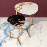 Contemporary Elegance Accent Nesting Tables in Textured Black and White Marble Top | Attractive Tea Table Design for Living Room Luxury Look - Image 2