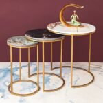 Glitter and Glamour Set of Three Nesting Tables | Space Saving Set of 3 Side Table for Living Room | Decorative Tea Table in Black, White and Grey Marble Tops End Tables