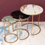 Glitter and Glamour Set of Three Nesting Tables | Space Saving Set of 3 Side Table for Living Room | Decorative Tea Table in Black, White and Grey Marble Tops End Tables - Image 3