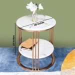 The Mystique Tube Double Decker Accent Side Table in Marble Top | Living Room End Table and Bedside Table in Brass Finish | Round Bedside Double Decker Table
