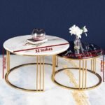 The Mystique Tube Set of 2 Rose Gold Coffee Tables for Living Room | Modern Tea Table Design for Luxury Look in Black and White Marble Tops |