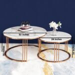 Mystique Tube Nesting Coffee Table Set of 2 – Rose Gold (Stainless Steel) | Round Centre Table for Drawing Room | White Marble Top Tea Tables for Living Room - Image 3