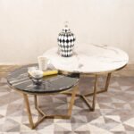 The Spider Table Set of 2 Nesting Coffee Table – Gold – White And Black Marble Top Center Table for Living Room