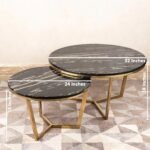 The Three Legged Spider Nesting Coffee Table – Black Marble Top Center Table for Living Room | Round Tea Table in Golden Stainless Steel Frame