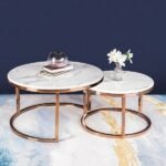 Nesting Coffee Table Umami Set of 2 – Rose Gold Centre Tables for Living Room | Marble Top Center Table for Drawing Room