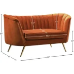 2 Seater Cognac Velvet Loveseat – Curved Back Cushioned Small Sofa - Image 2