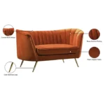 2 Seater Cognac Velvet Loveseat – Curved Back Cushioned Small Sofa - Image 3