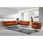 2 Seater Cognac Velvet Loveseat – Curved Back Cushioned Small Sofa - Image 4