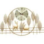 Wall Art Design Metal Clock – Designer Wall Clock Hanging | Golden Deer Wall Decor in Metal | Large Clock for Wall Art | Handmade Wall Accent for Living Room