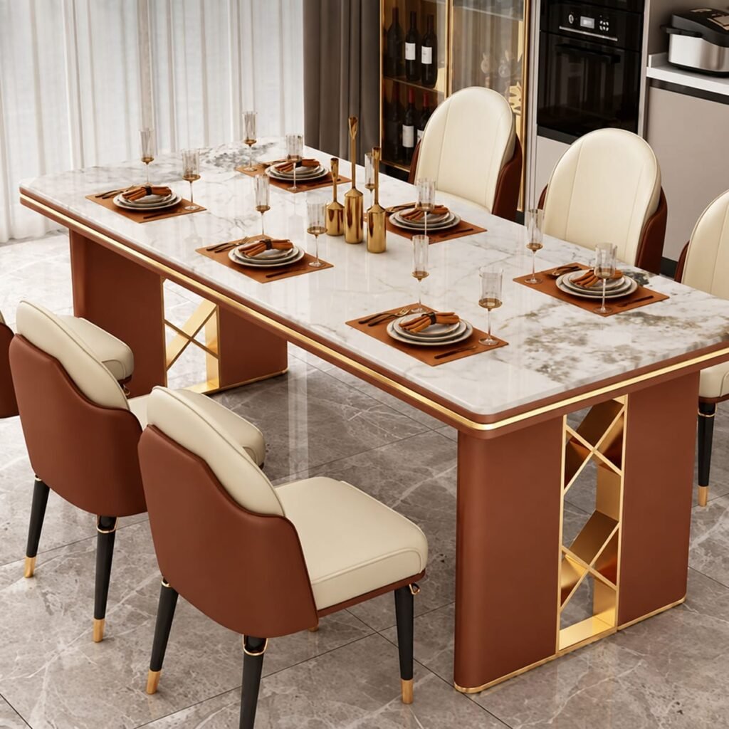 Luxury Modern 6 Seater Dining Table Set with Chairs | Premium Marble Top Dining Table | Elegant Designer Dining Furniture for Home