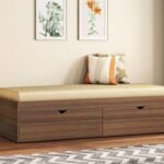 Engineered Wood Diwan In Acacia Finish by Artyfer | Brown Diwan Bed with Storage Solution | Deep and Big Drawer Inside