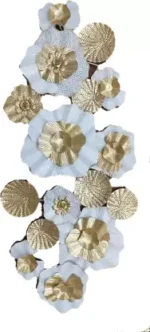 Floral Metal Wall Art Hangings – Santa White Floral Leaf Metallic Decor - Image 2