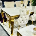 Golden Steel Dining Table Set 4 Seater and 6 Seater Dining Table with Italian Composite Marble Top - Image 2