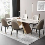 Luxurious Marble Top Dining Table with Gold Stainless Steel Base – Italian Composite Marble Top with PVD Coating on Base