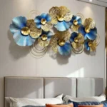 Metal Art for the Walls – Blue and Gold Wall Art Hanging | Floral Metal Decor for Walls | Large & Attractive Wall Accent