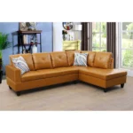Light Brown Faux Leather 2 Piece Sectional Sofa Set | L Shaped 4 Seater Chesterfield Sofa