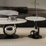 Italian Marble Center Table Design in Nickel PVD Coating – Oval Teapoy Coffee Table Design for Living Room - Image 2
