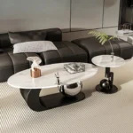 Italian Marble Center Table Design in Nickel PVD Coating – Oval Teapoy Coffee Table Design for Living Room - Image 3