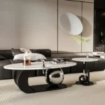 Italian Marble Center Table Design in Nickel PVD Coating – Oval Teapoy Coffee Table Design for Living Room - Image 4