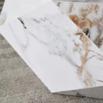 Designer Coffee Table in Carrara Marble Veneer Top – Unique Diamond Shaped Coffee Table Design in Timber Wood - Image 2