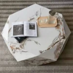 Designer Coffee Table in Carrara Marble Veneer Top – Unique Diamond Shaped Coffee Table Design in Timber Wood - Image 5