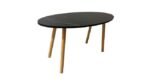 Coffee Table Round Wood In Laminate Finish | Black Sleek Marble Top Center Table for Living Room | Wooden Legs Tea Table Design for Drawing Room - Image 2