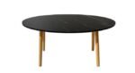 Coffee Table Round Wood In Laminate Finish | Black Sleek Marble Top Center Table for Living Room | Wooden Legs Tea Table Design for Drawing Room