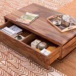 Coffee Table Teak Wood with Drawers | Low Height Wooden Center Table for Living Room | Deeper & Longer Drawers for Storage | Tea Table Design Centre Table for Drawing Room