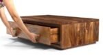 Coffee Table Teak Wood with Drawers | Low Height Wooden Center Table for Living Room | Deeper & Longer Drawers for Storage | Tea Table Design Centre Table for Drawing Room - Image 3