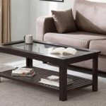 Coffee Table with glass top In Mahogany Finish | Teapoy Tea Table Design for Rich Look | Wooden Centre Table for Living Room | Rectangular Center Table for Drawing Room