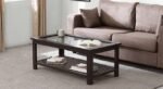 Coffee Table with glass top In Mahogany Finish | Teapoy Tea Table Design for Rich Look | Wooden Centre Table for Living Room | Rectangular Center Table for Drawing Room