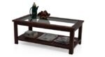 Coffee Table with glass top In Mahogany Finish | Teapoy Tea Table Design for Rich Look | Wooden Centre Table for Living Room | Rectangular Center Table for Drawing Room - Image 2