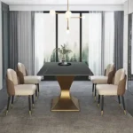 Black Marble Top Dining Table with 4 Chairs – Stainless Steel Base with PVD Coating - Image 2