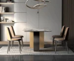 6 Seater Dining Table Design with Italian Composite Marble Top and PVD Coating on Stainless Steel Dining Table Base - Image 3