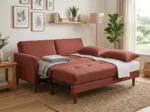 Premium Reddish Brown Fabric Sofa Bed | Foldable 3-SeaterSofa Cum Bed