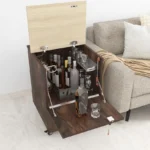 Mini Bar Cabinet | Wooden Bar Cabinet Side Table for Living Room | Premium End Table Bar on Wheels | Small Space Mini Bar at Home