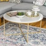 Golden Centre Table for Living Room Decor | Round White Marble Top Coffee Table for Drawing Room | Modern Tea Table Design for Luxury Look in Stainless Steel Frame - Image 2
