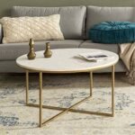 Golden Centre Table for Living Room Decor | Round White Marble Top Coffee Table for Drawing Room | Modern Tea Table Design for Luxury Look in Stainless Steel Frame
