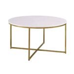 Golden Centre Table for Living Room Decor | Round White Marble Top Coffee Table for Drawing Room | Modern Tea Table Design for Luxury Look in Stainless Steel Frame - Image 3