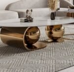 Centre Table Design for Luxury Look | Golden Center Table for Living Room | Designer Coffee Table Oval Shape | Marble Top Teapoy Tea Table Design