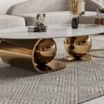 Centre Table Design for Luxury Look | Golden Center Table for Living Room | Designer Coffee Table Oval Shape | Marble Top Teapoy Tea Table Design