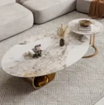 Centre Table Design for Luxury Look | Golden Center Table for Living Room | Designer Coffee Table Oval Shape | Marble Top Teapoy Tea Table Design - Image 2