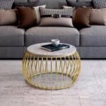 Marble Top Coffee Table Design for Rich Look | Golden Coffee Table for Living Room | Round White Marble Top Center Table for Sitting Room - Image 2