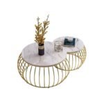 Marble Top Coffee Table Design for Rich Look | Golden Coffee Table for Living Room | Round White Marble Top Center Table for Sitting Room - Image 3