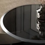 Central Table Design in Brushed Stainless Steel Frame with Black Glass Top in Teapoy Design - Image 2