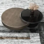 Central Table Design in Brushed Stainless Steel Frame with Black Glass Top in Teapoy Design - Image 3