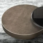 Central Table Design in Brushed Stainless Steel Frame with Black Glass Top in Teapoy Design - Image 5