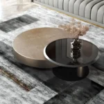 Central Table Design in Brushed Stainless Steel Frame with Black Glass Top in Teapoy Design - Image 6