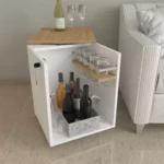 Modern Home Bar Cabinet for Living Room | White Wood Liquor Mini Bar Cabinet for Small Space | Mini Bar Cabinet Design for Home